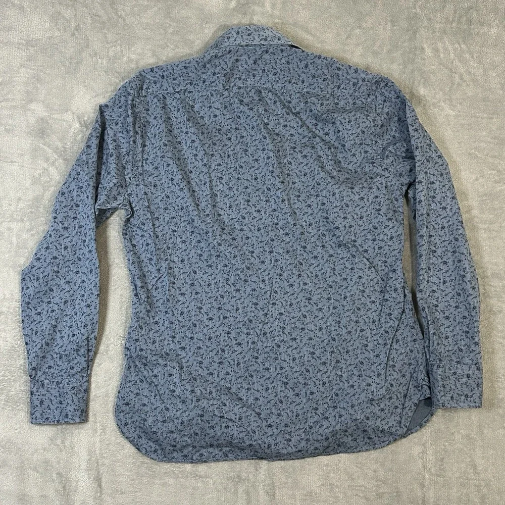 Alan‎ Paine England Men's M Blue Floral Cotton Button Down Shirt Updated Fit - Picture 3 of 6